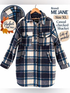 Title: ME JANE Plaid Shacket Jacket XL | Oversized Fall Layering